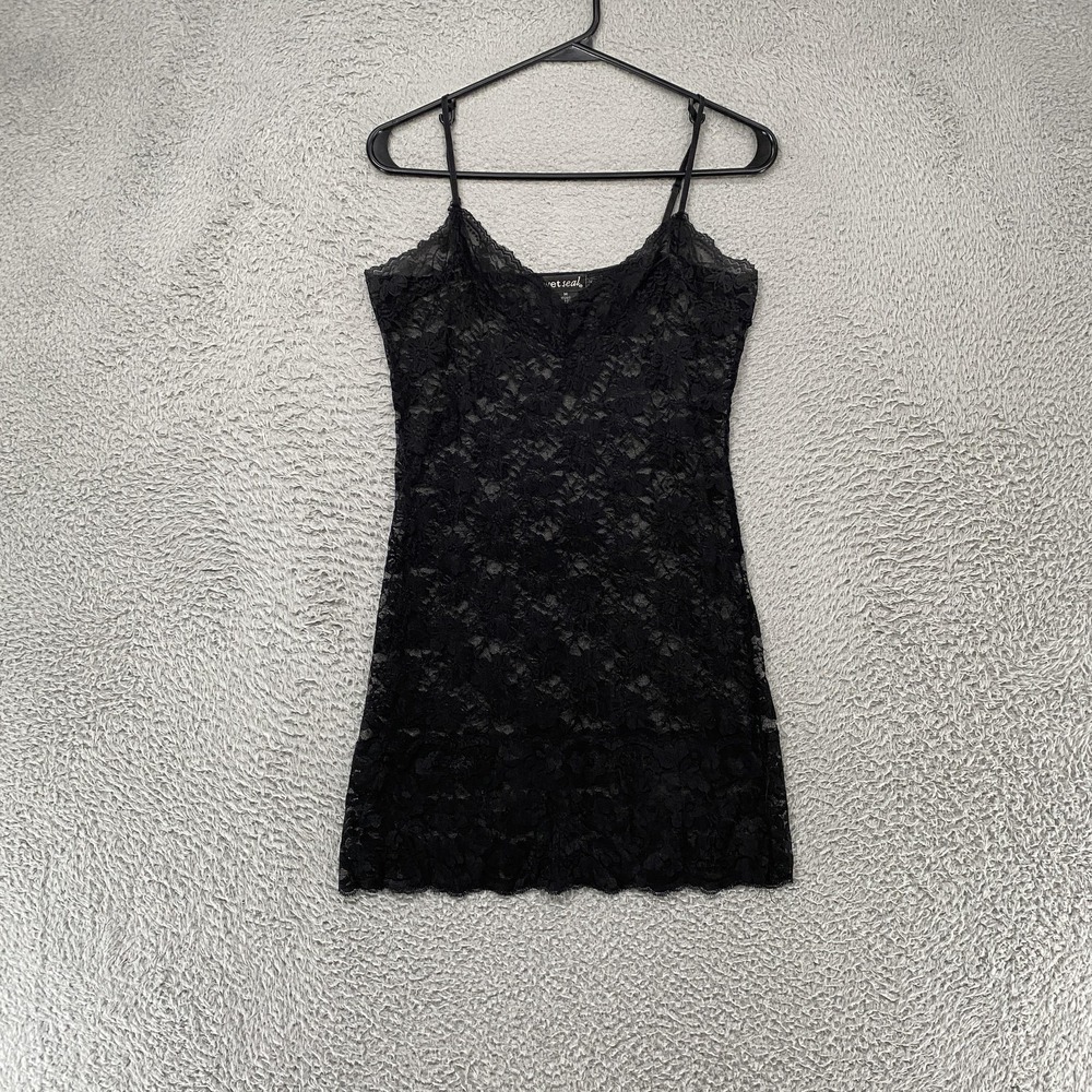Wet‎ Seal Y2K Slip Dress Womens Medium Lace Sheer Floral Whimsigoth Dark Fairy